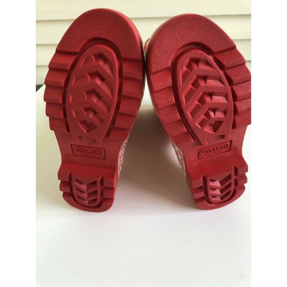 COACH❤️RED/PINK PAISLEY Monogram Rubber RAIN BOOTS - Picture 7 of 10